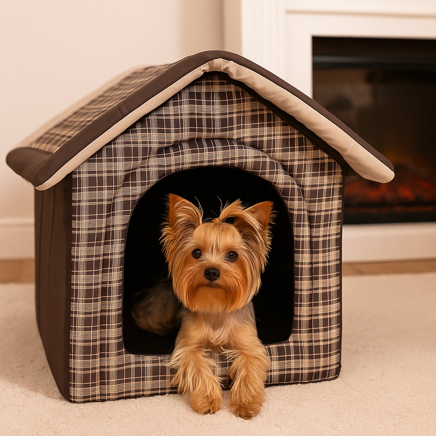 MILLYBO Textiles Hundehaus – Weiche Hundehöhle für maximalen Komfort - Braun kariert