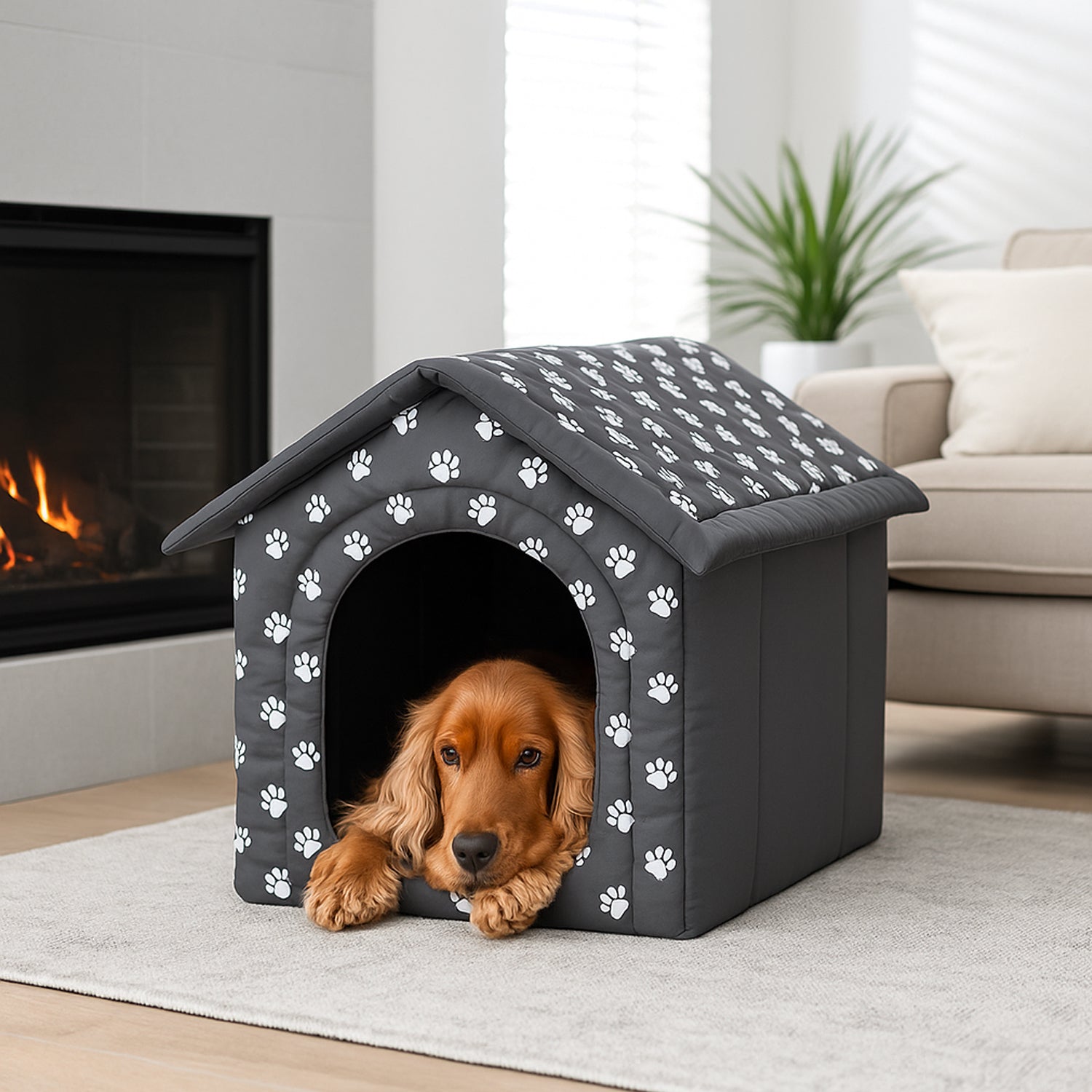 MILLYBO Textiles Hundehaus – Weiche Hundehöhle für maximalen Komfort - Grau mit Muster