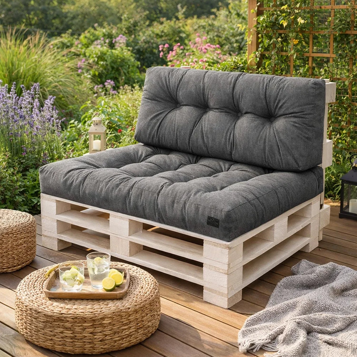 MILLYBO Palettenkissen Rückenlehne 120x40 cm LEO – Outdoor Gartenkissen - Graphit