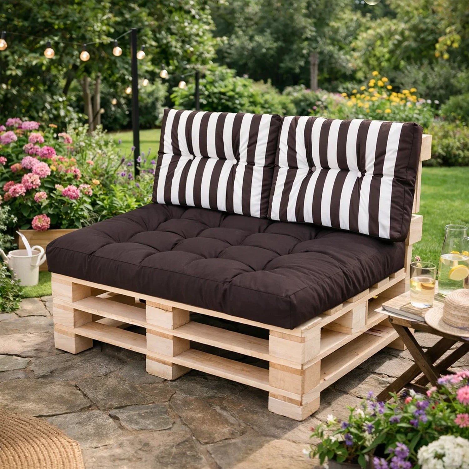 MILLYBO Palettenkissen Rückenlehne 60x40 cm LEO – Outdoor Gartenkissen - Braun/Streifen