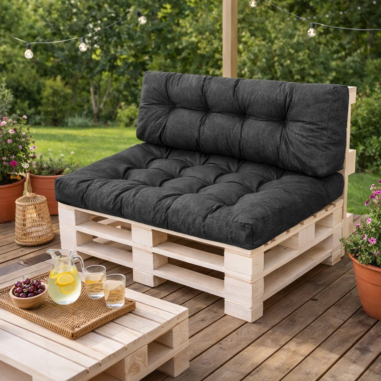 MILLYBO Palettenkissen LEO Set 1+1 Schwarz – Komfort & Stil für deinen Garten