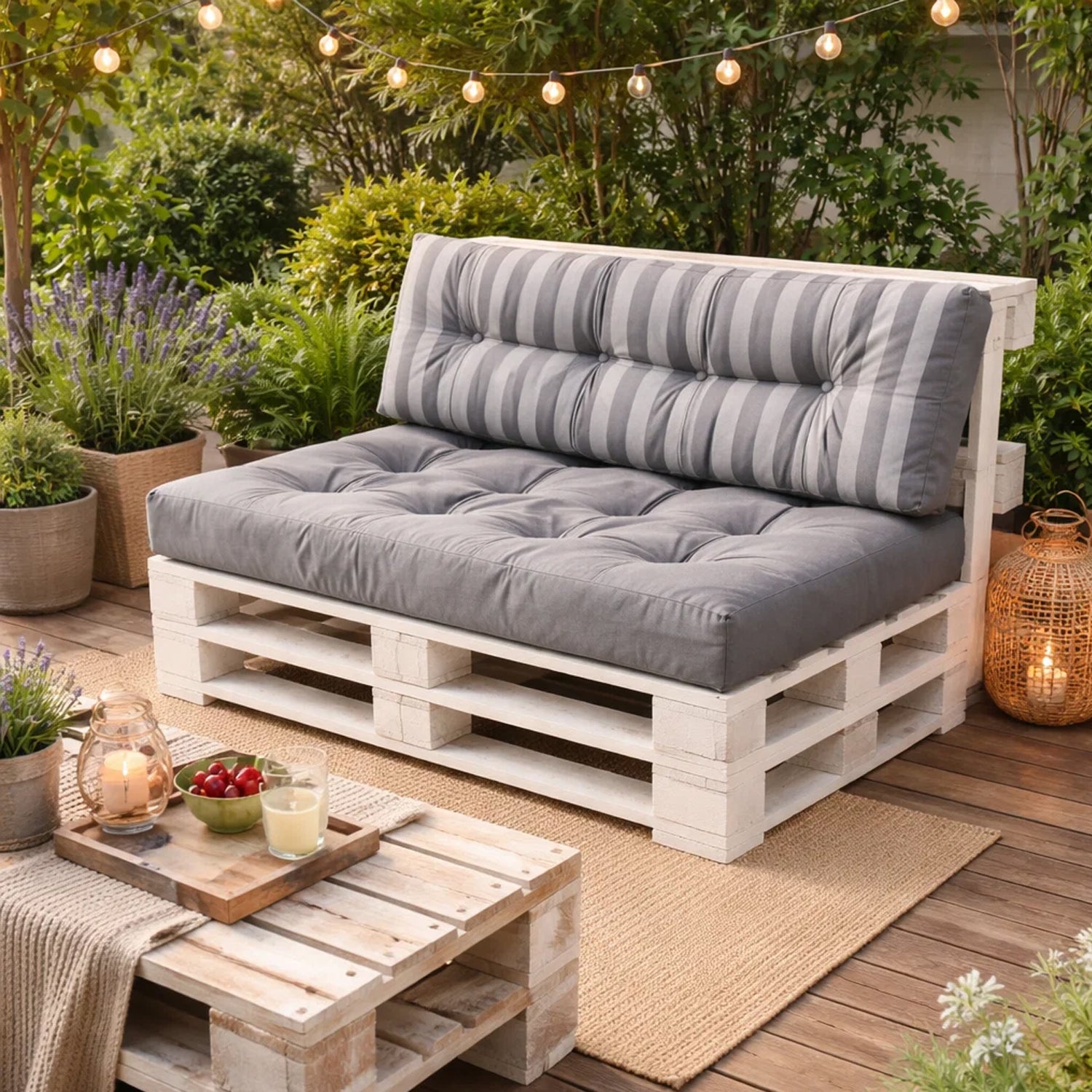 MILLYBO Palettenkissen LEO Set 1+1 Grau/graue Streifen – Komfort & Stil für deinen Garten