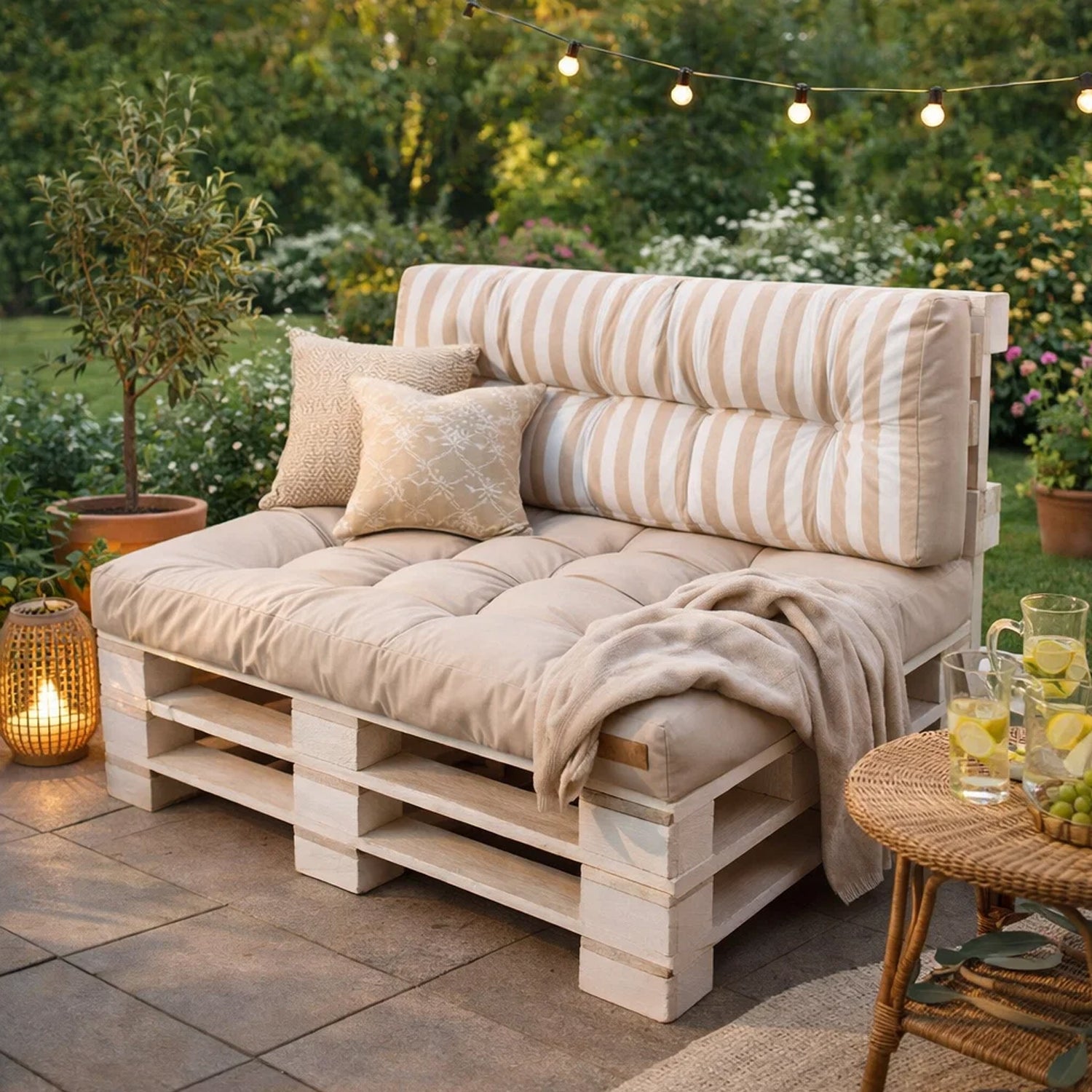 MILLYBO Palettenkissen LEO Set 1+1 Ecru/Streifen – Komfort & Stil für deinen Garten