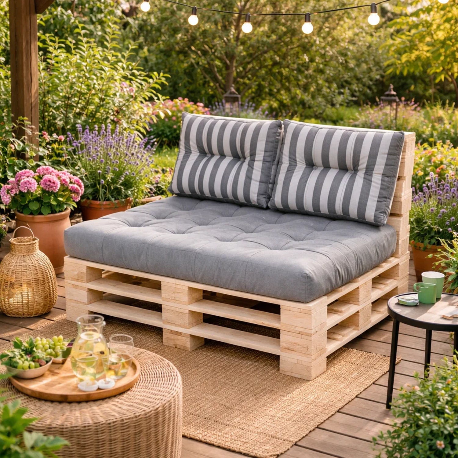 MILLYBO Palettenkissen Rückenlehne 60x40 cm LEO – Outdoor Gartenkissen - Grau/graue Streifen