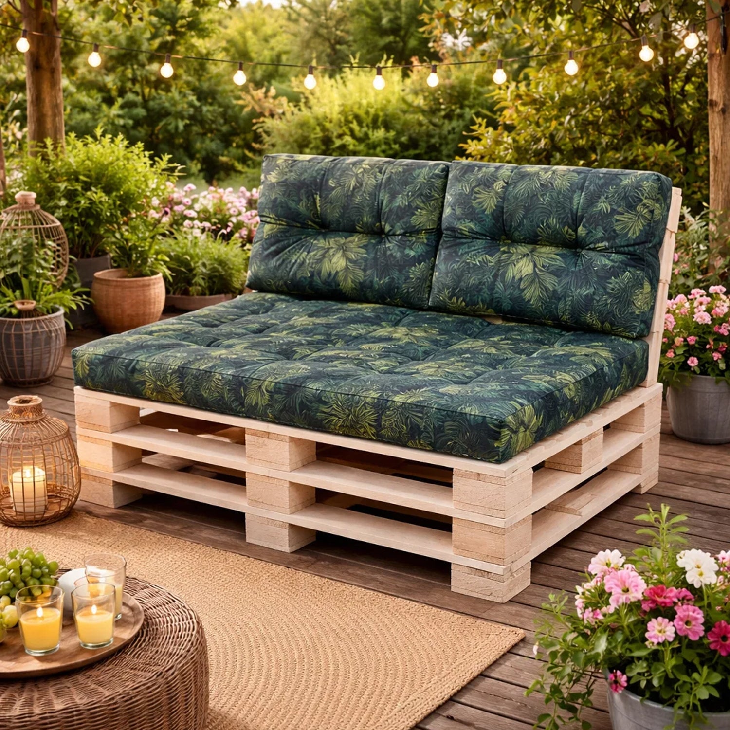 MILLYBO Palettenkissen Rückenlehne 60x40 cm LEO – Outdoor Gartenkissen - Grüne Wiese