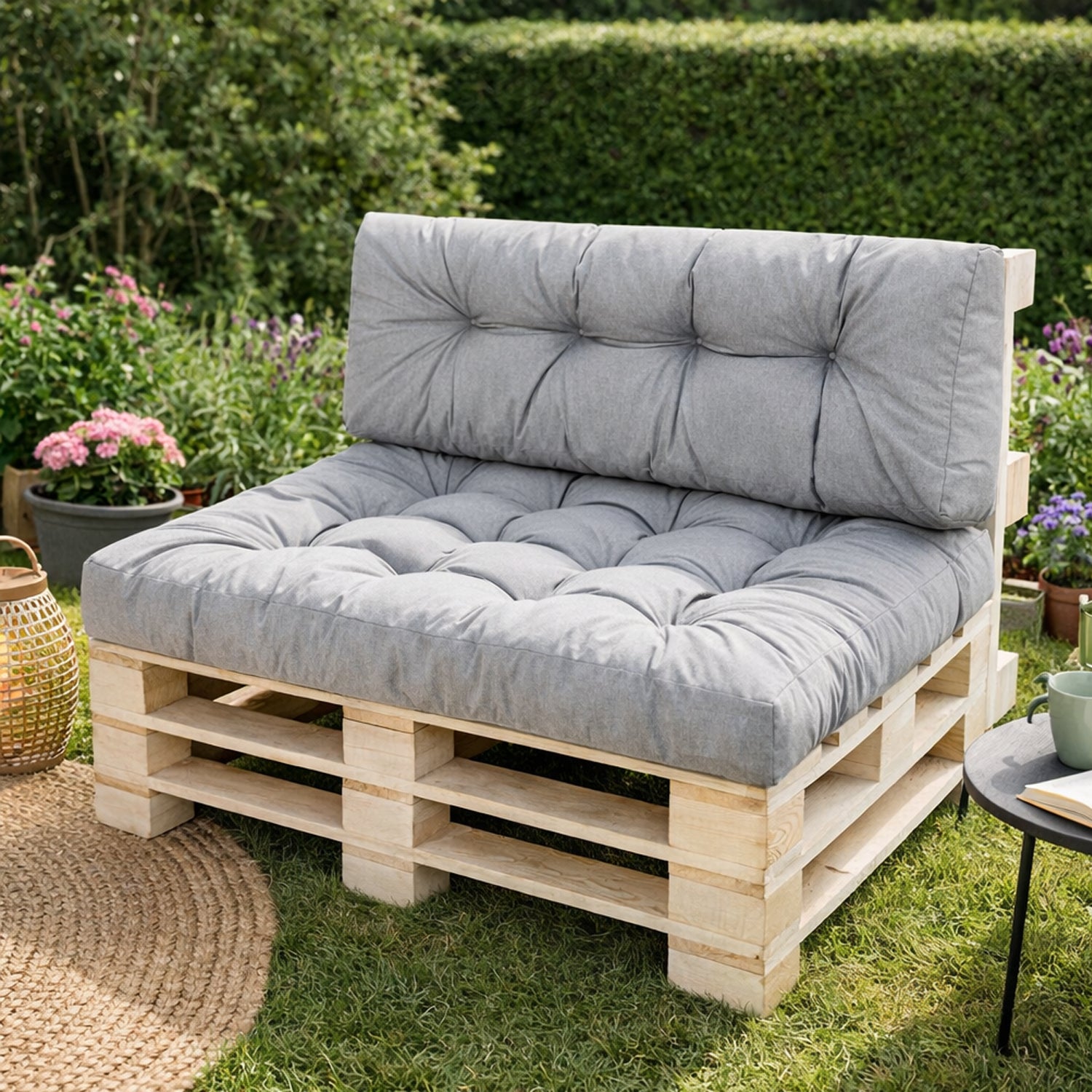 MILLYBO Palettenkissen LEO Set 1+1 Hellgrau – Komfort & Stil für deinen Garten