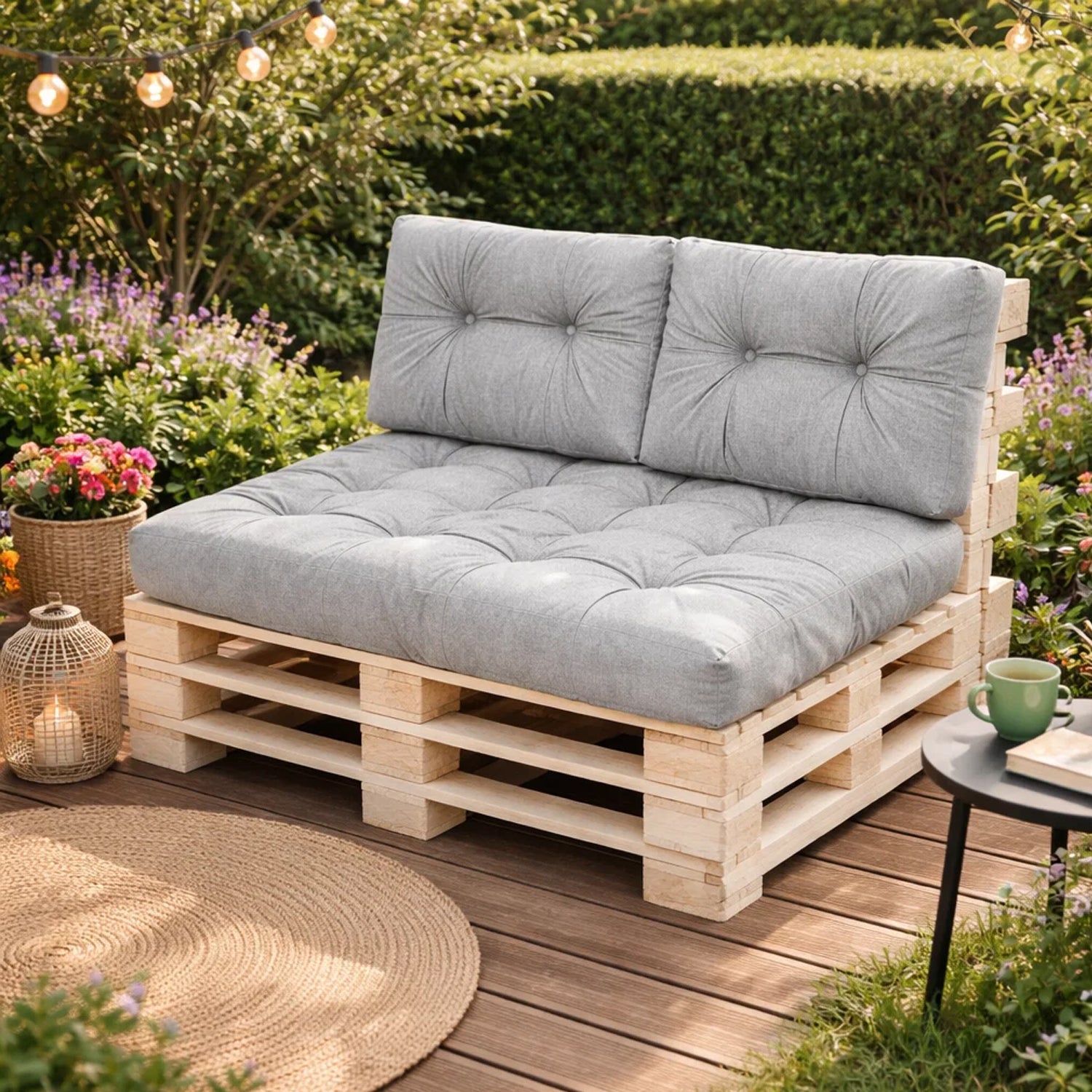 MILLYBO Palettenkissen Rückenlehne 60x40 cm LEO – Outdoor Gartenkissen - Hellgrau