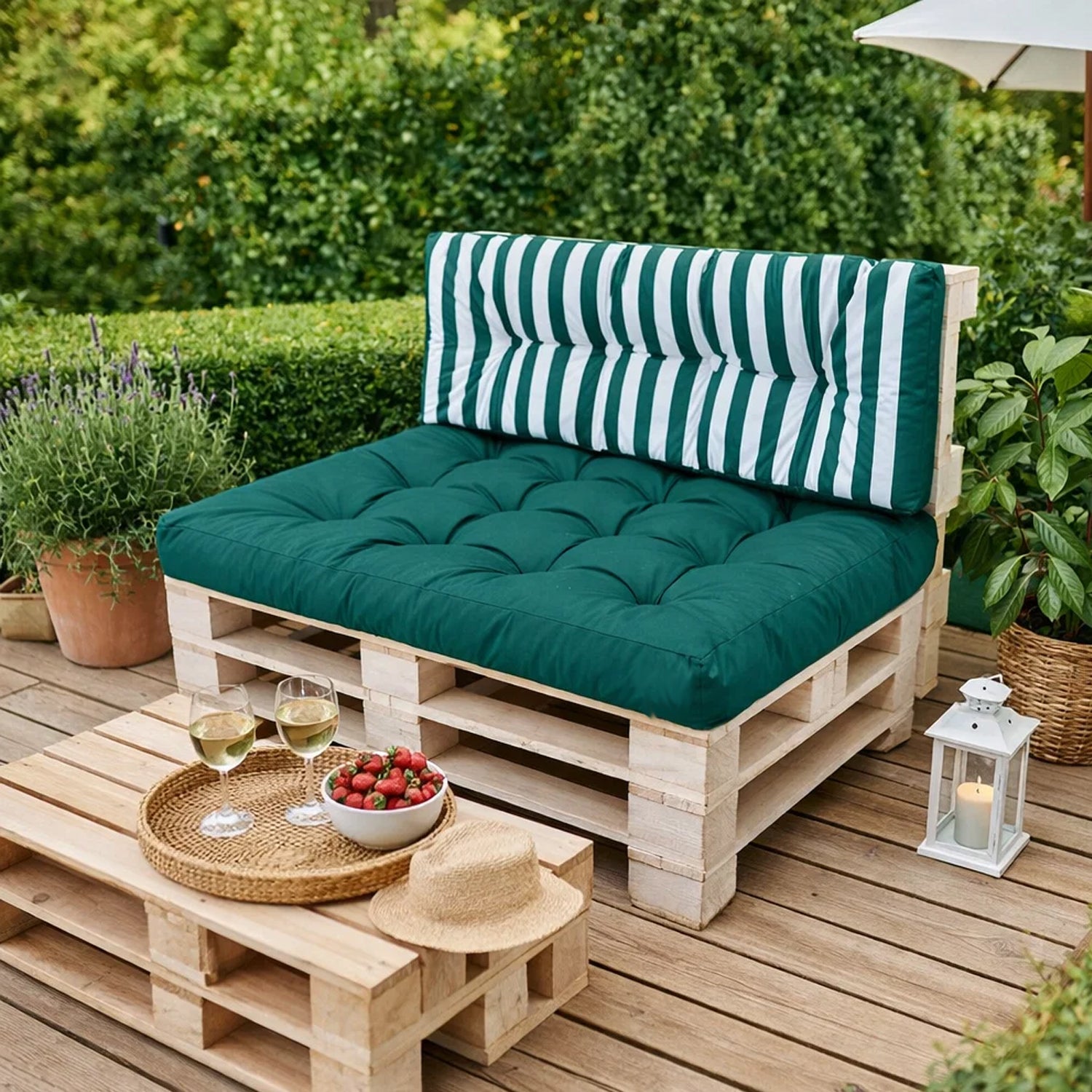 MILLYBO Palettenkissen Rückenlehne 120x40 cm LEO – Outdoor Gartenkissen - Grün/Streifen