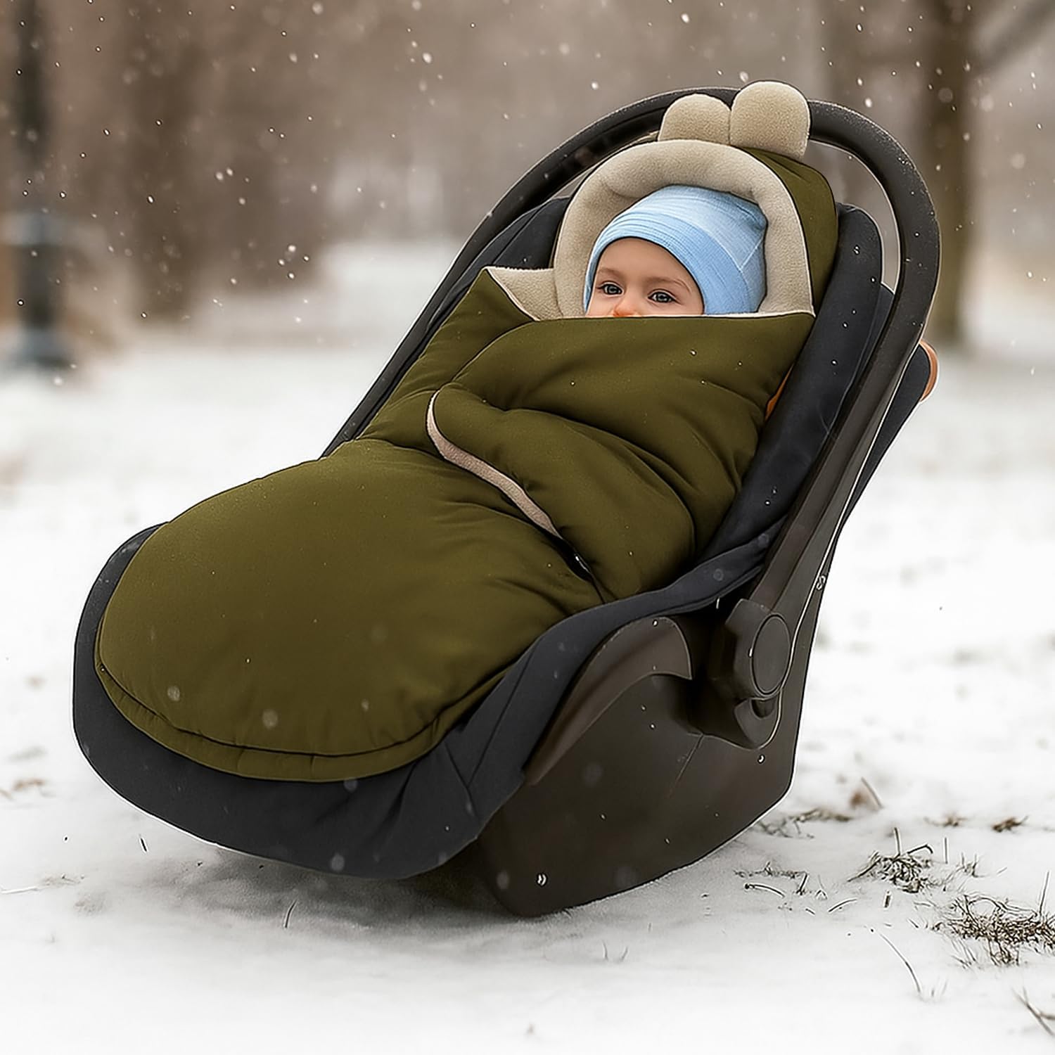 MILLYBO Baby Fußsack – Winter Einschlagdecke für Kinderwagen & Autositz - Olivegrün
