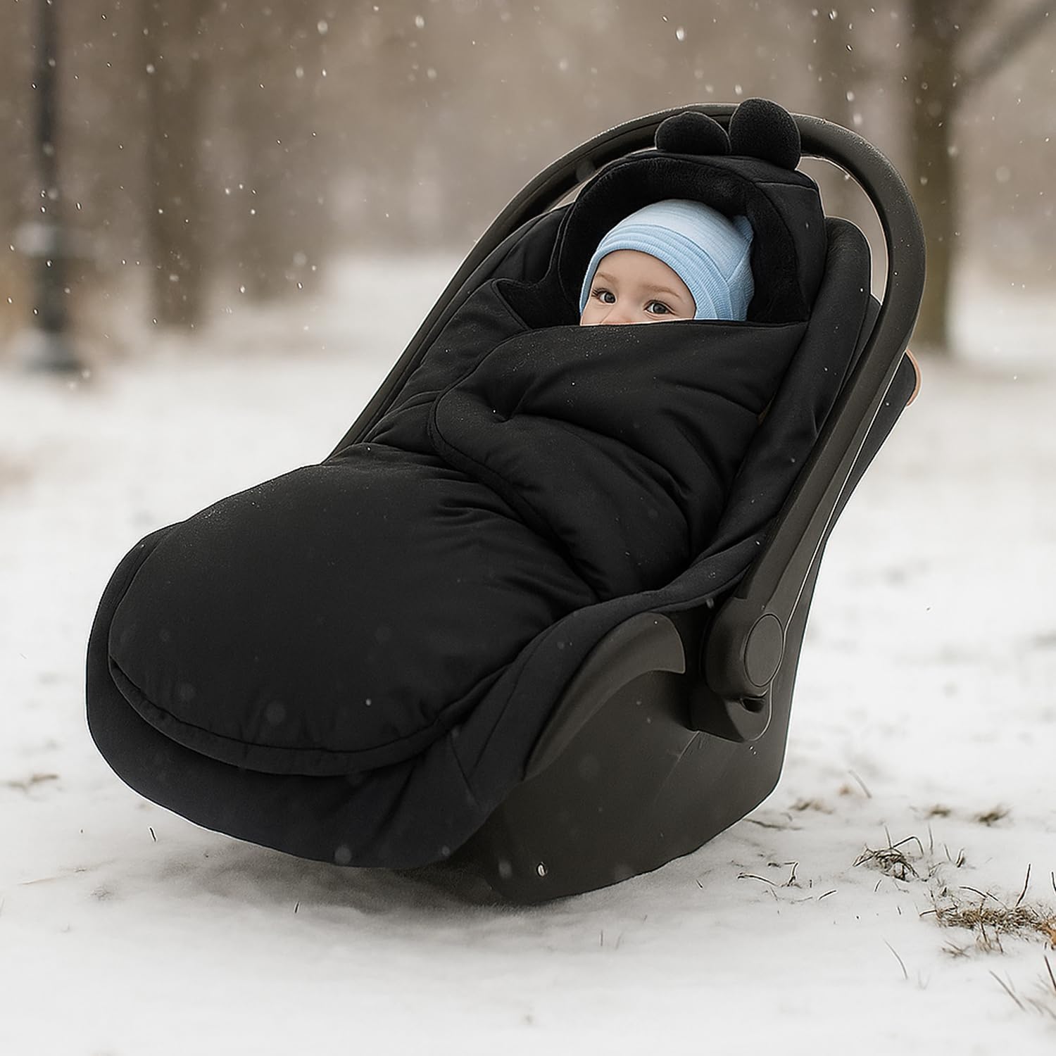 MILLYBO Baby Fußsack – Winter Einschlagdecke für Kinderwagen & Autositz - Schwarz