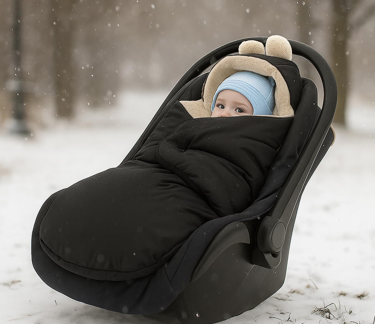 MILLYBO Baby Fußsack – Winter Einschlagdecke für Kinderwagen & Autositz - Schwarz mit Latte