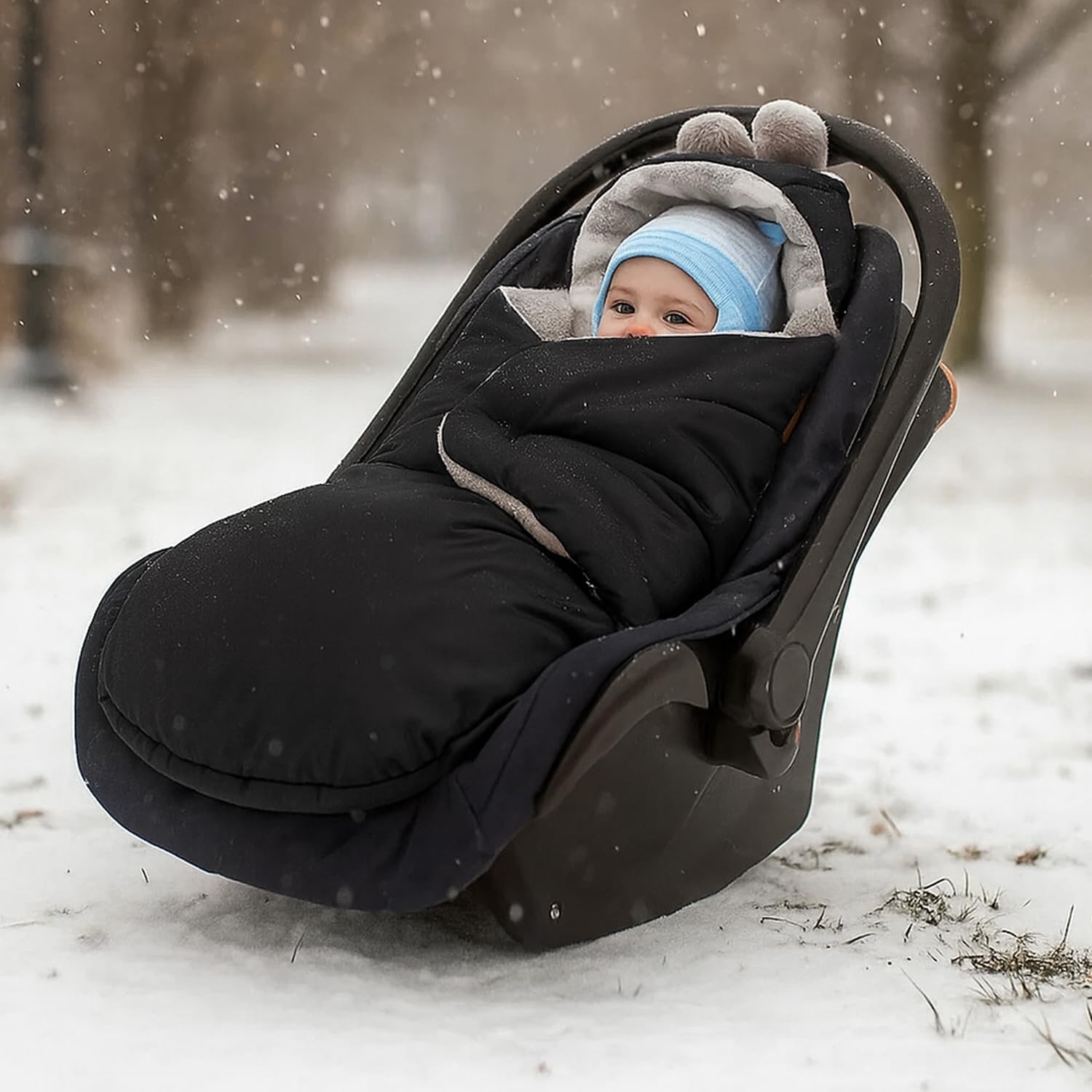 MILLYBO Baby Fußsack – Winter Einschlagdecke für Kinderwagen & Autositz - Schwarz mit Rosa Herzen