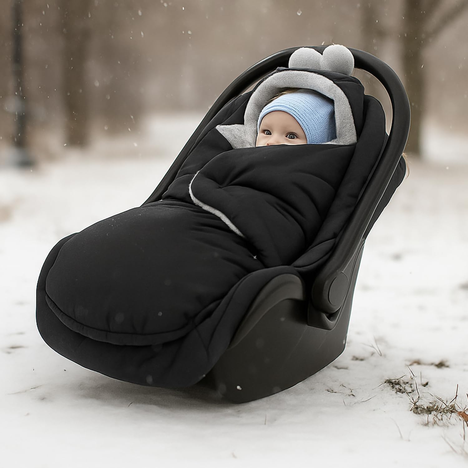 MILLYBO Baby Fußsack – Winter Einschlagdecke für Kinderwagen & Autositz - Schwarz mit Grau