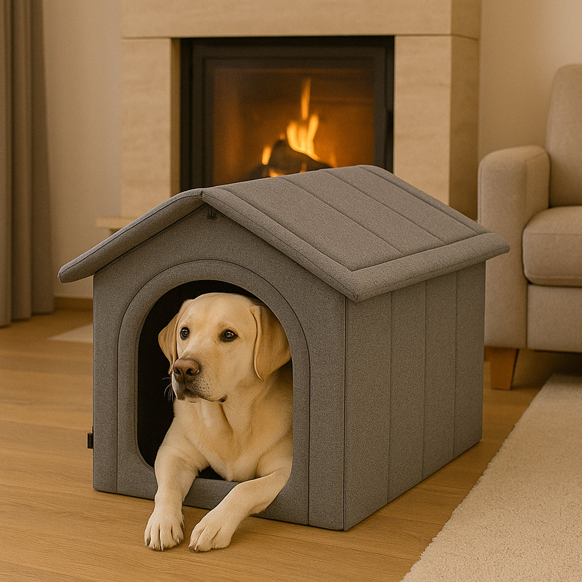 MILLYBO Textiles Hundehaus – Weiche Hundehöhle für maximalen Komfort  -  Grau Ökoleinen