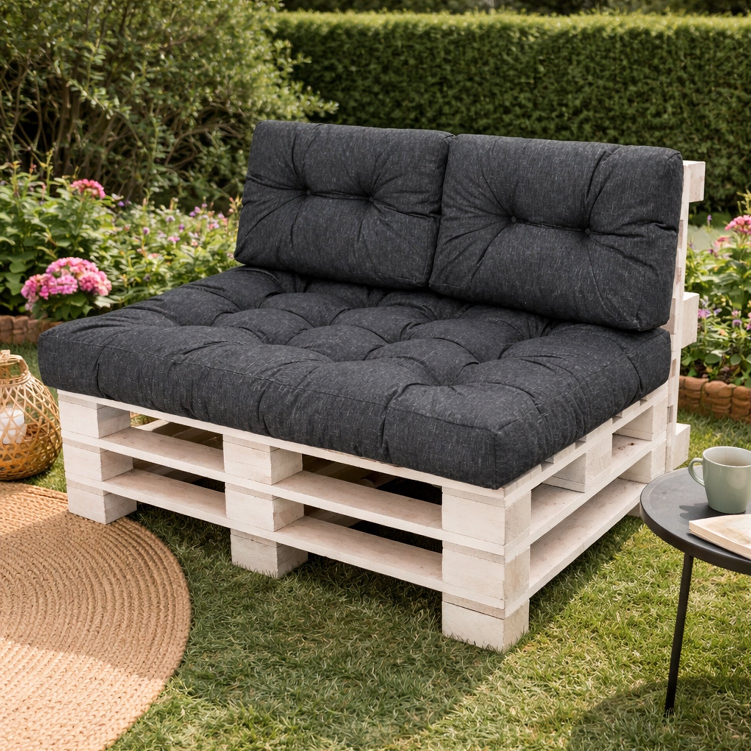 MILLYBO Palettenkissen Rückenlehne 60x40 cm LEO – Outdoor Gartenkissen - Schwarz