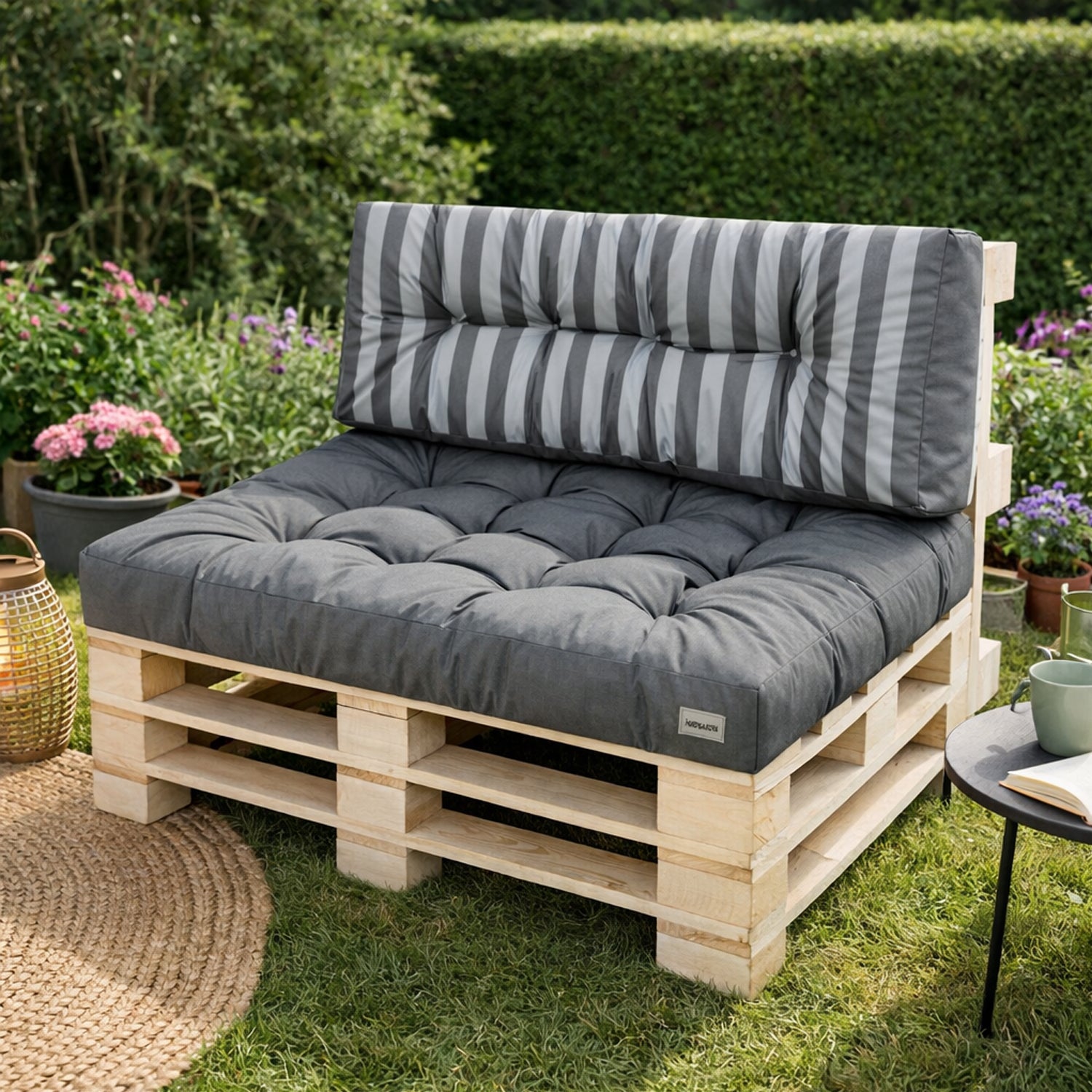MILLYBO Palettenkissen Rückenlehne 120x40 cm LEO – Outdoor Gartenkissen - Grau/graue Streifen