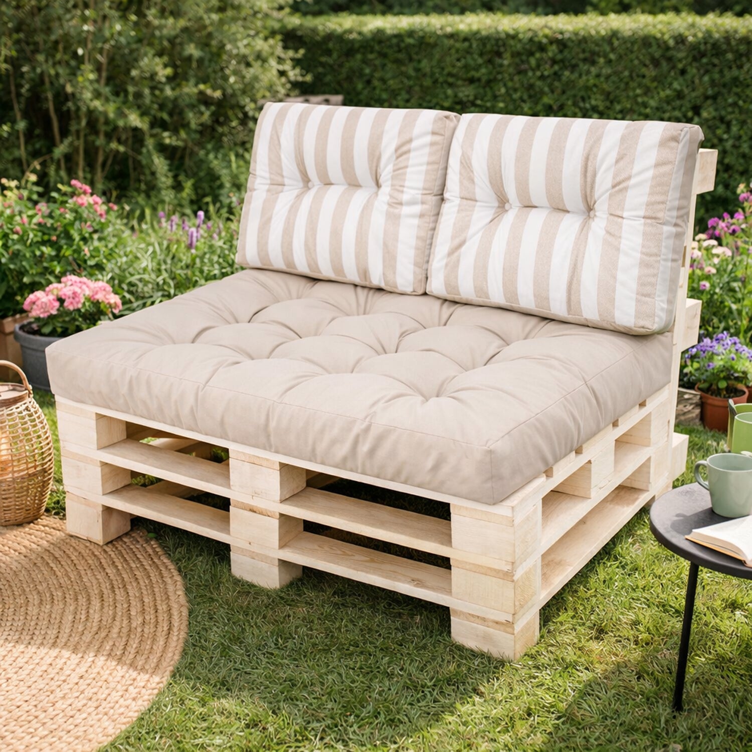 MILLYBO Palettenkissen Rückenlehne 60x40 cm LEO – Outdoor Gartenkissen - Ecru/Streifen