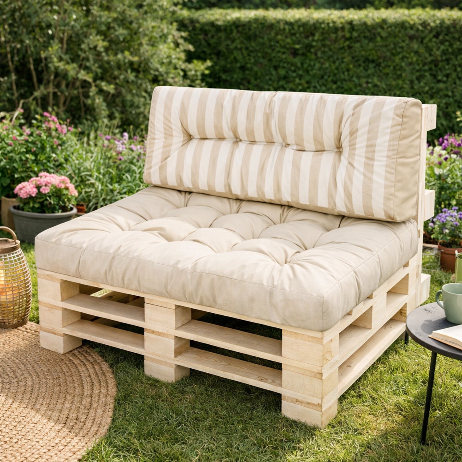 MILLYBO Palettenkissen LEO 120x80 cm – Gartenkissen, Sitzmatratze 12 cm dick - Ecru