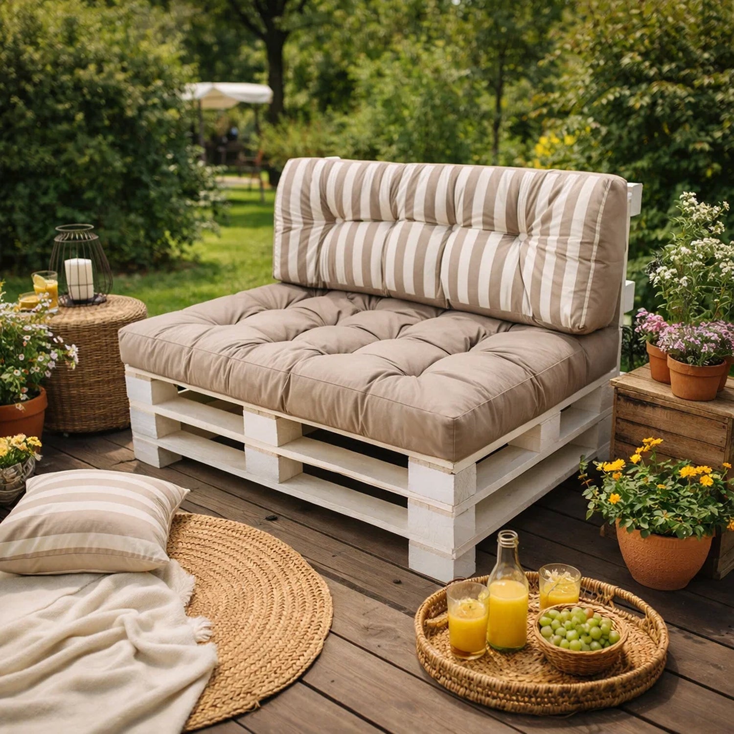 MILLYBO Palettenkissen LEO 120x80 cm – Gartenkissen, Sitzmatratze 12 cm dick - Beige