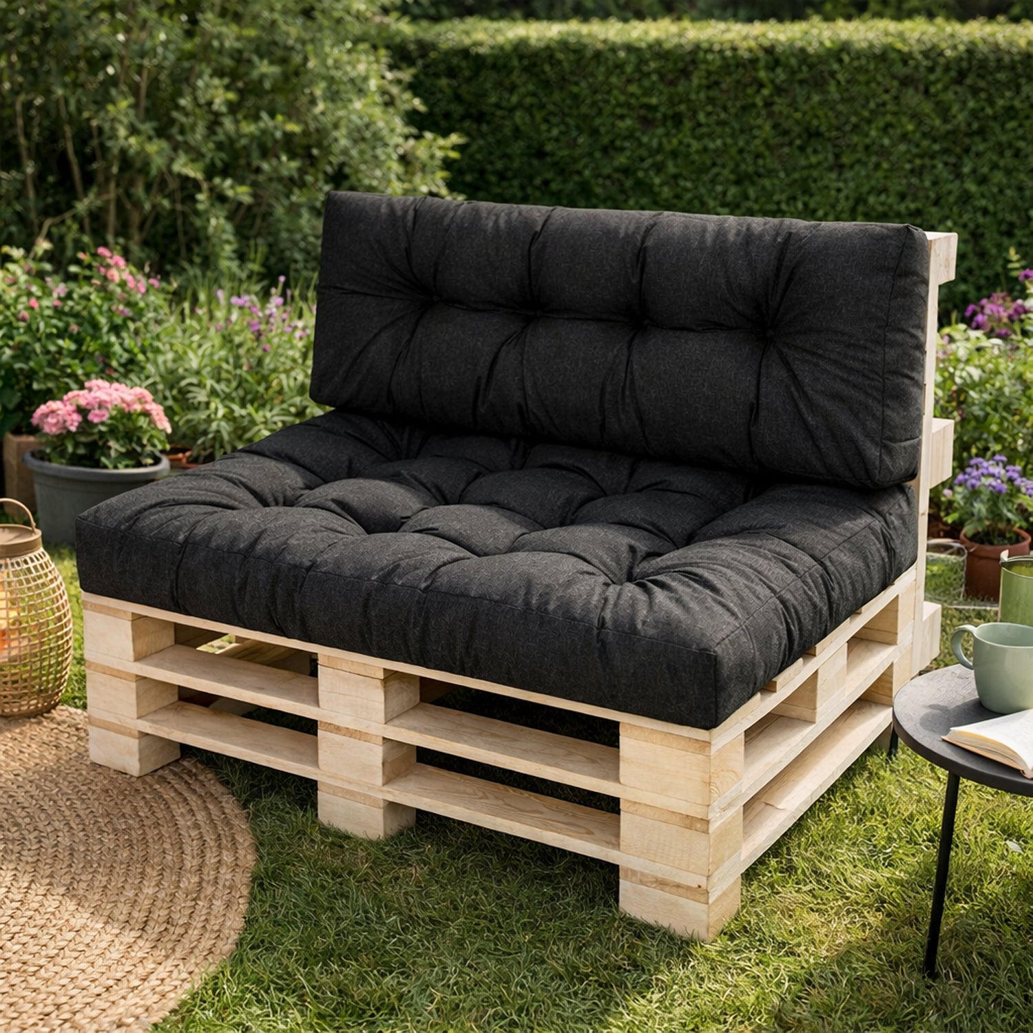 MILLYBO Palettenkissen Rückenlehne 120x40 cm LEO – Outdoor Gartenkissen - Schwarz