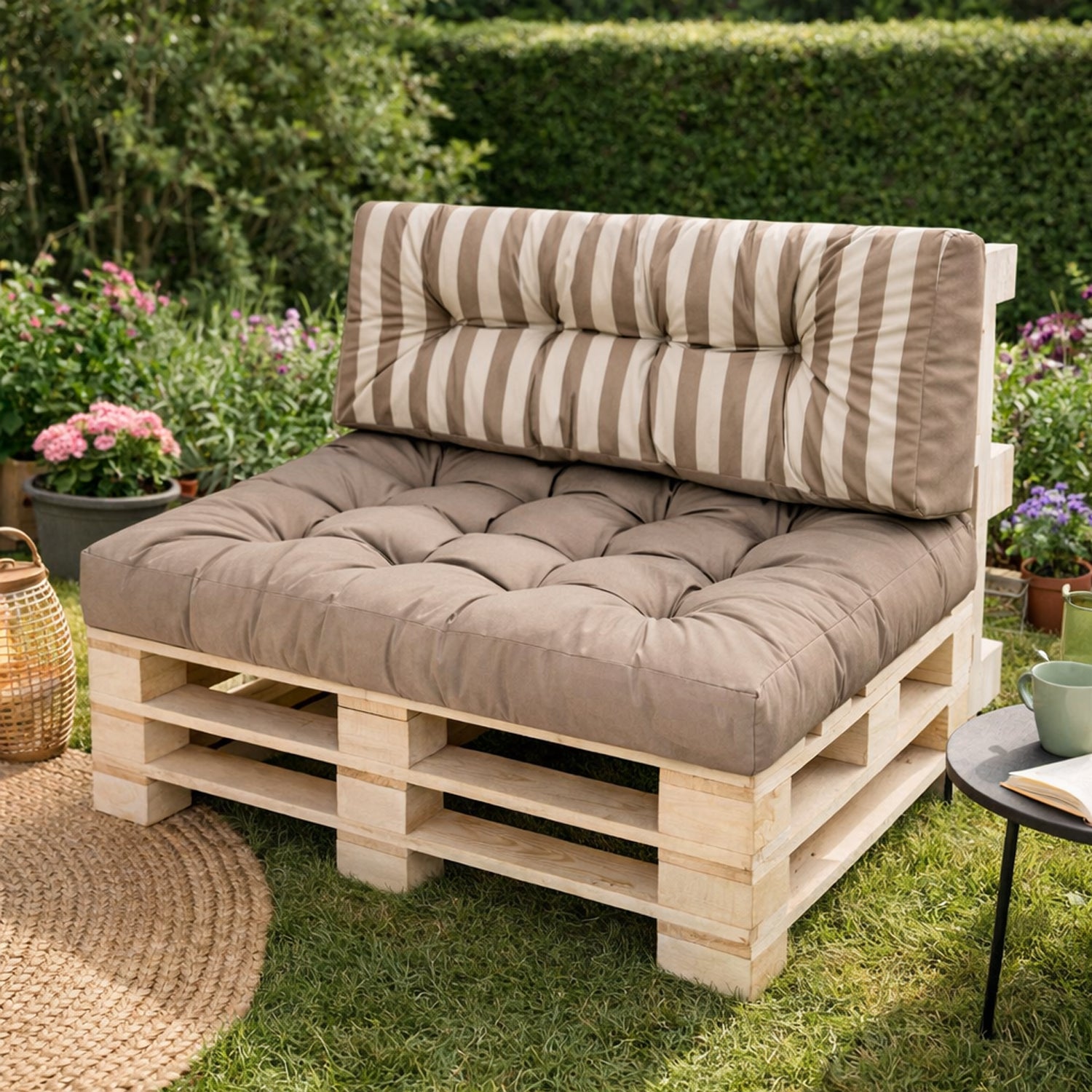 MILLYBO Palettenkissen LEO Set 1+1 Beige/Streifen – Komfort & Stil für deinen Garten