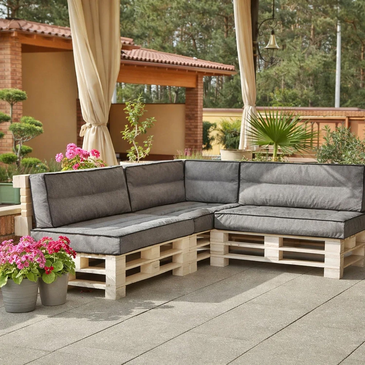 MILLYBO Palettenkissen TOMEK 120x80 cm – Gartenkissen, Sitzmatratze 12 cm dick - Graphit