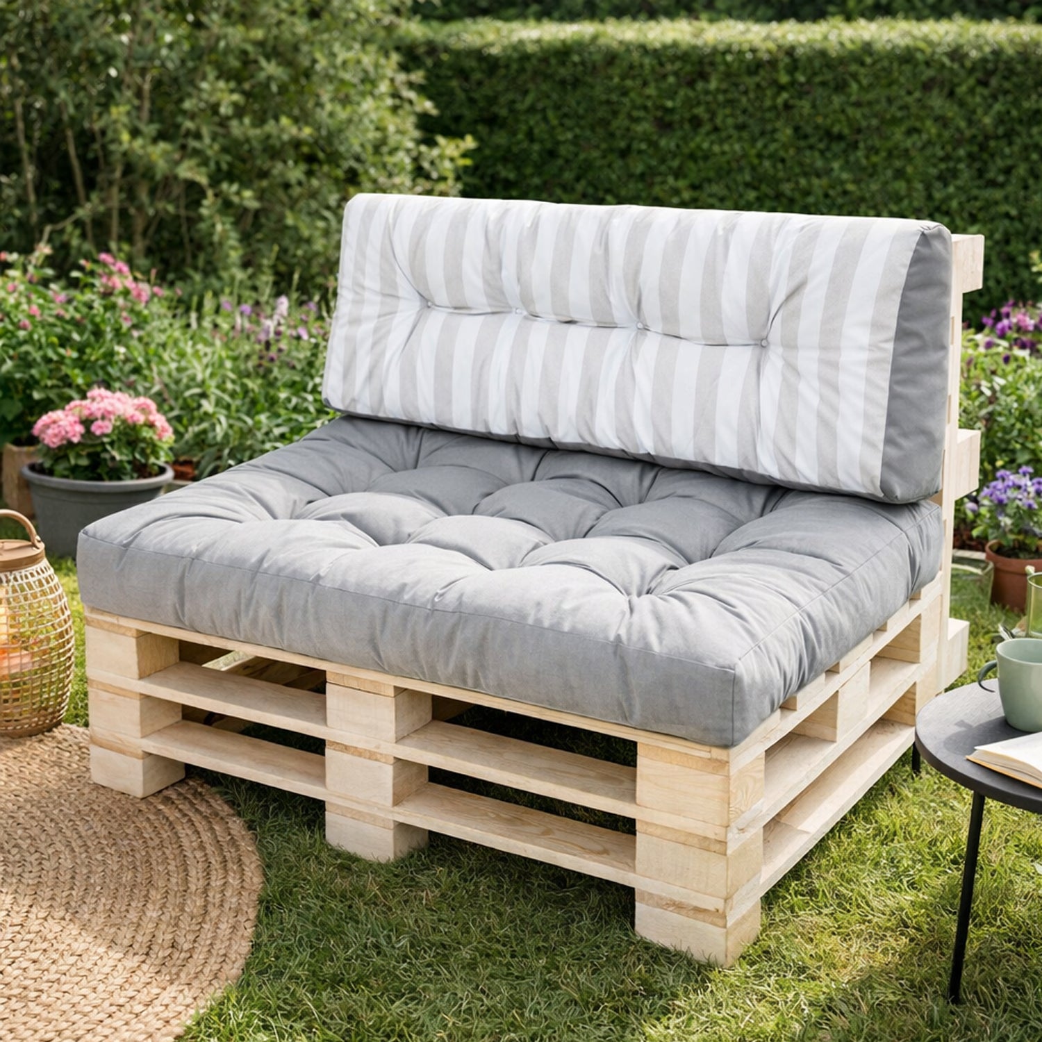 MILLYBO Palettenkissen LEO 120x80 cm – Gartenkissen, Sitzmatratze 12 cm dick - Hellgrau Oxfrod