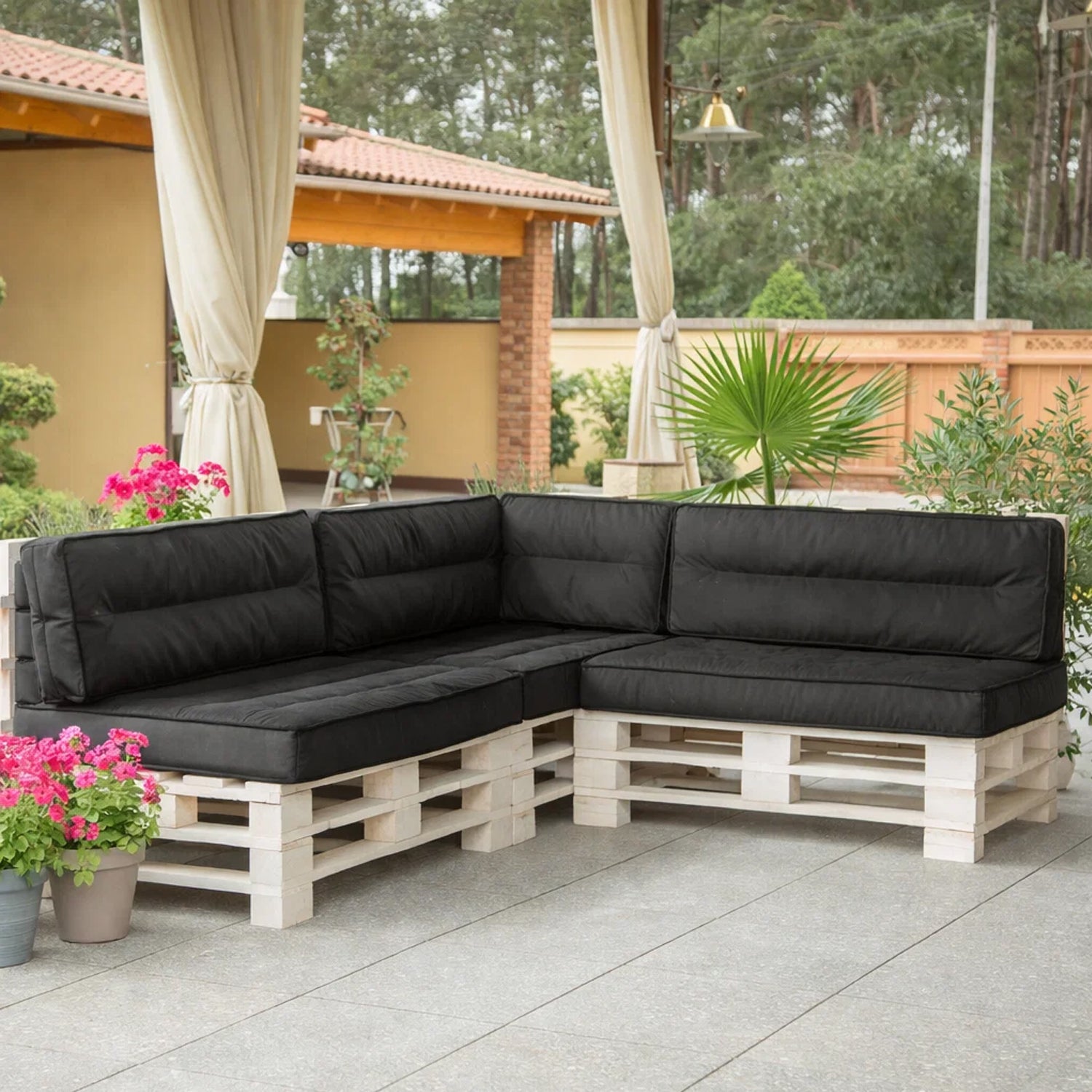 MILLYBO Palettenkissen TOMEK 120x80 cm – Gartenkissen, Sitzmatratze 12 cm dick - Schwarz