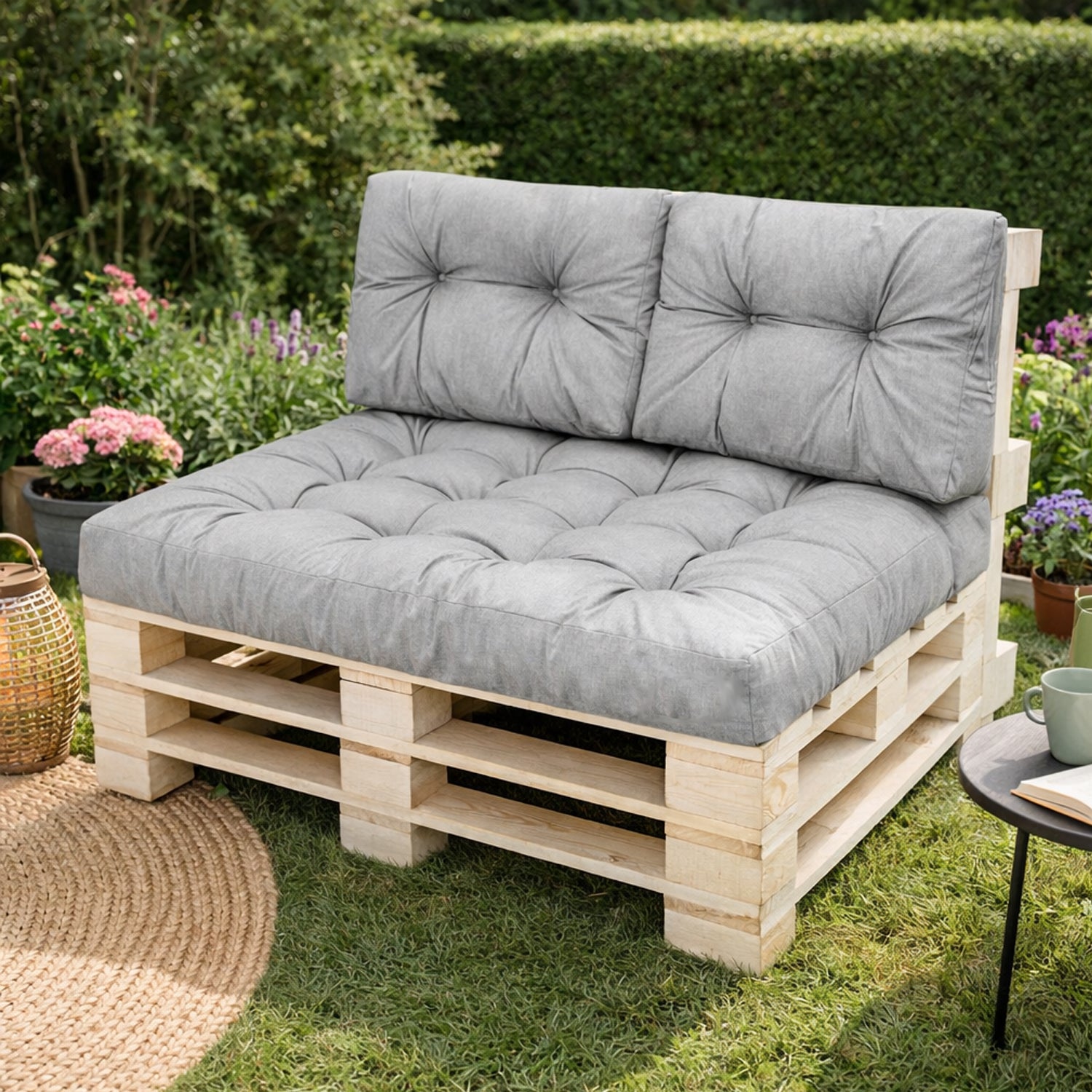 MILLYBO Palettenkissen LEO 120x80 cm – Gartenkissen, Sitzmatratze 12 cm dick - Hellgrau