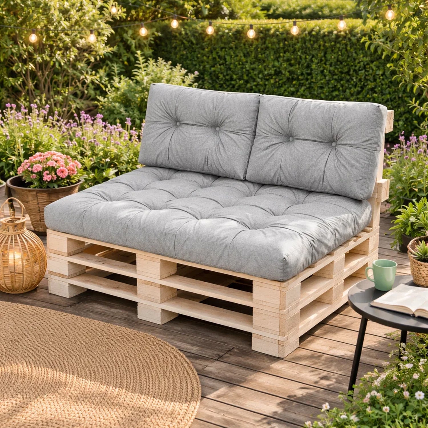 MILLYBO Palettenkissen LEO Set 1+2 Hellgrau – Komfort & Stil für deinen Garten