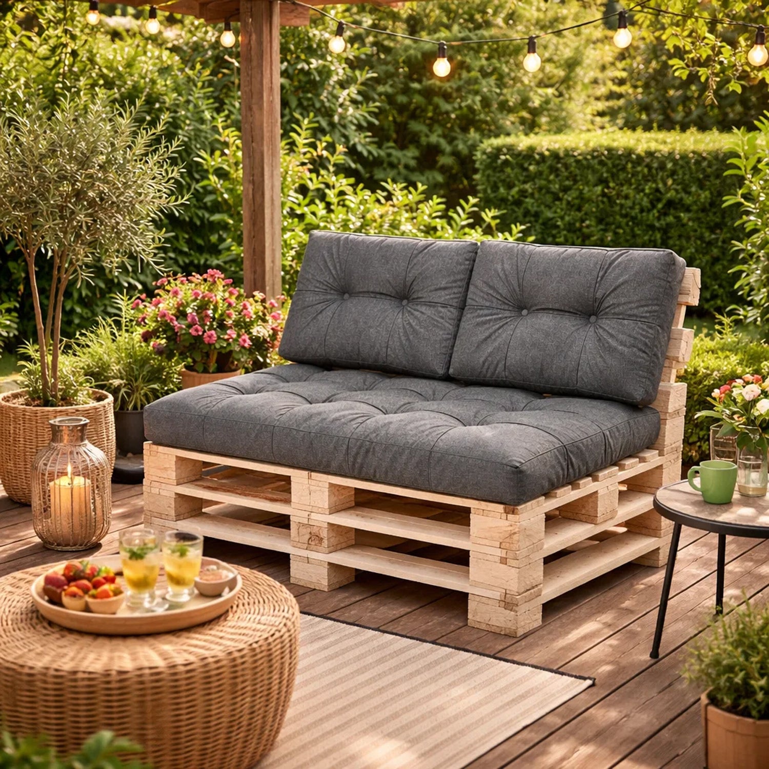 MILLYBO Palettenkissen LEO Set 1+2 Graphit – Komfort & Stil für deinen Garten