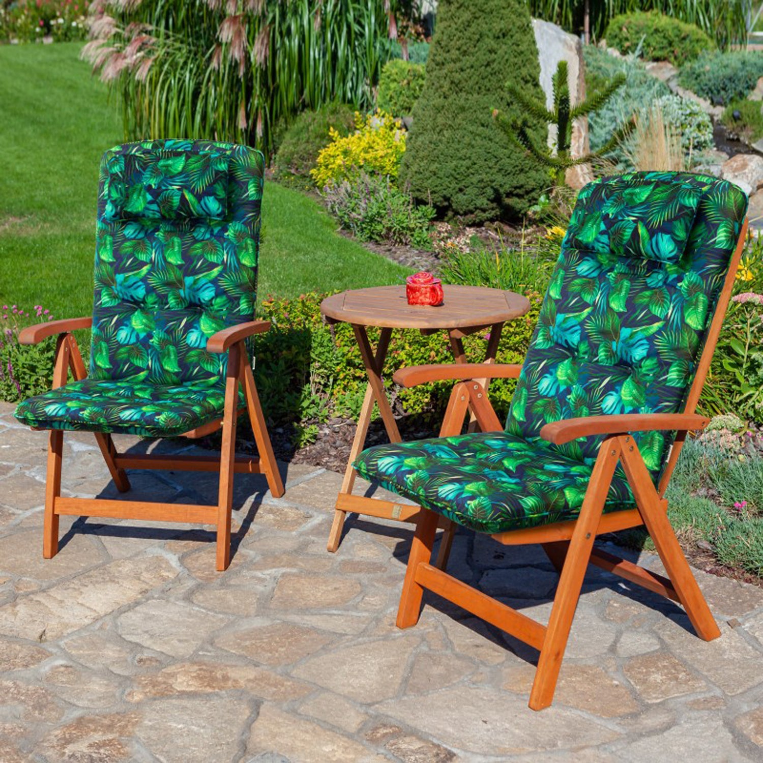 MILLYBO Gartenstuhlauflage – Sitzkissen für Gartenstühle & Balkonmöbel BENITA - Blaues Blätter