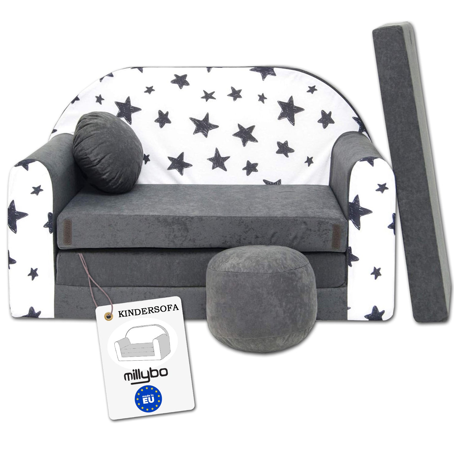 MILLYBO Kindersofa 3in1 – Spielsofa & Schlafsofa für Kinder Grau - AC1