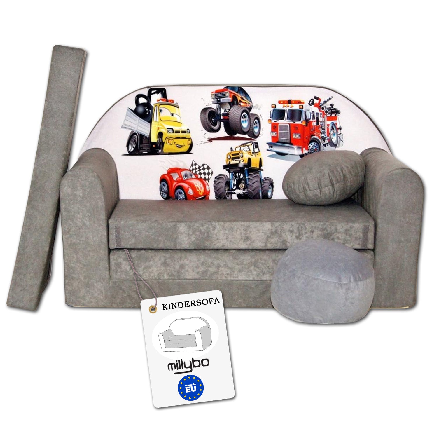 MILLYBO Kindersofa 3in1 – Spielsofa & Schlafsofa für Kinder Grau - A14