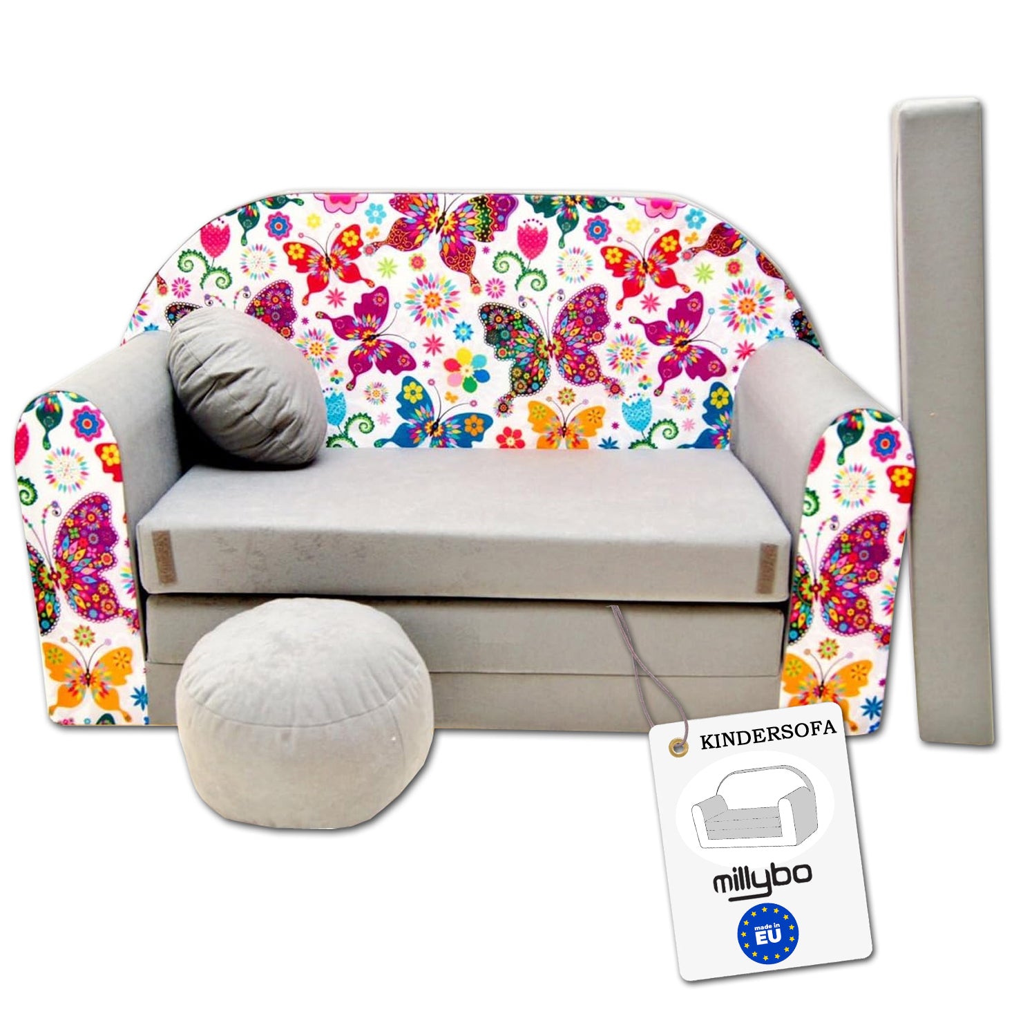 MILLYBO Kindersofa 3in1 – Spielsofa & Schlafsofa für Kinder Grau - A33