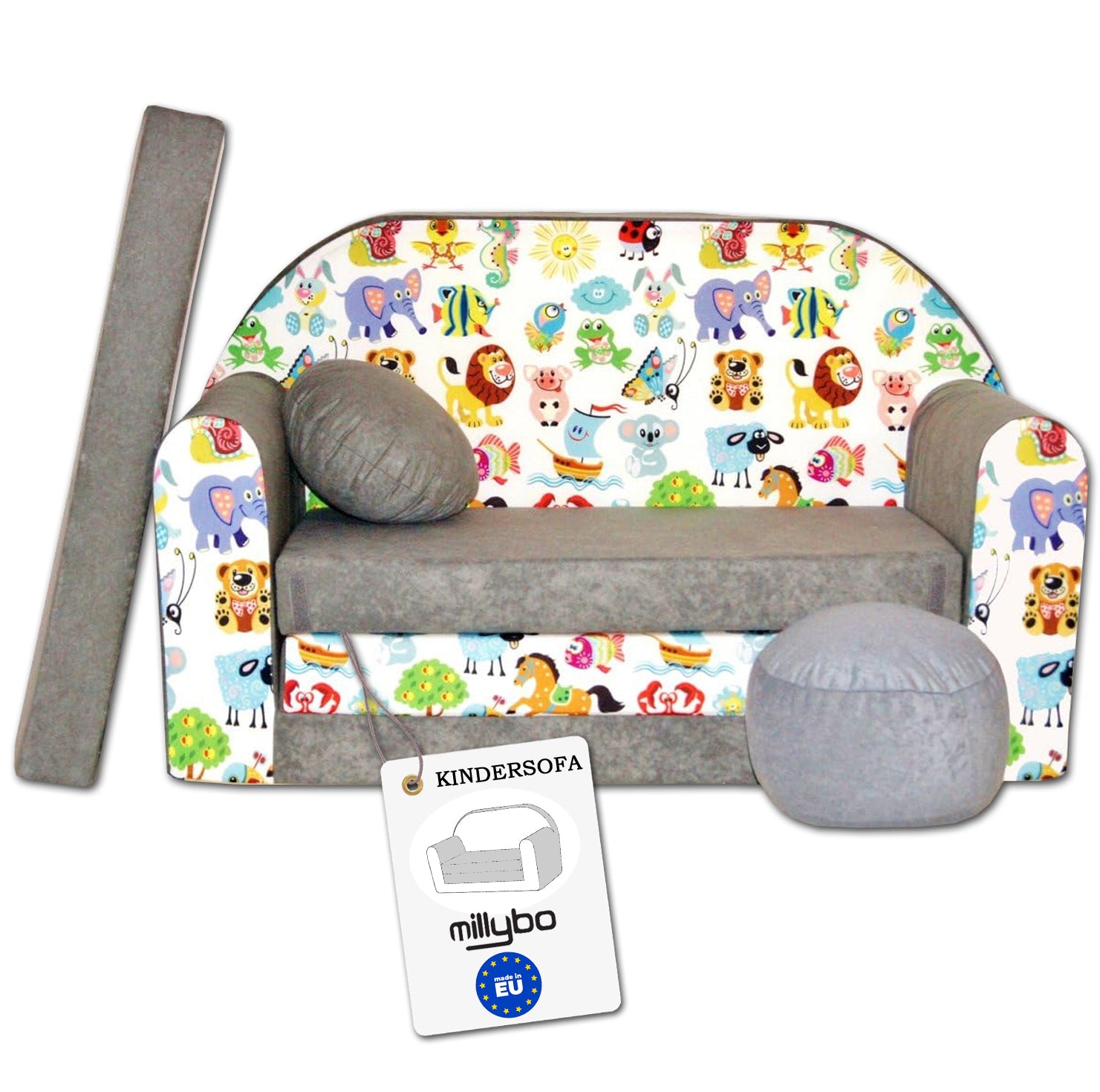 MILLYBO Kindersofa 3in1 – Spielsofa & Schlafsofa für Kinder Grau - A5