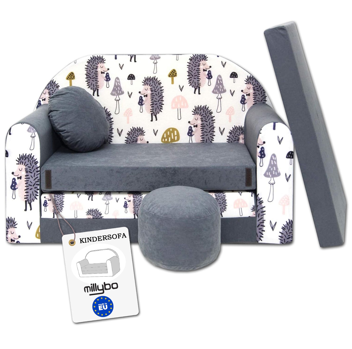 MILLYBO Kindersofa 3in1 – Spielsofa & Schlafsofa für Kinder Grau - AX1