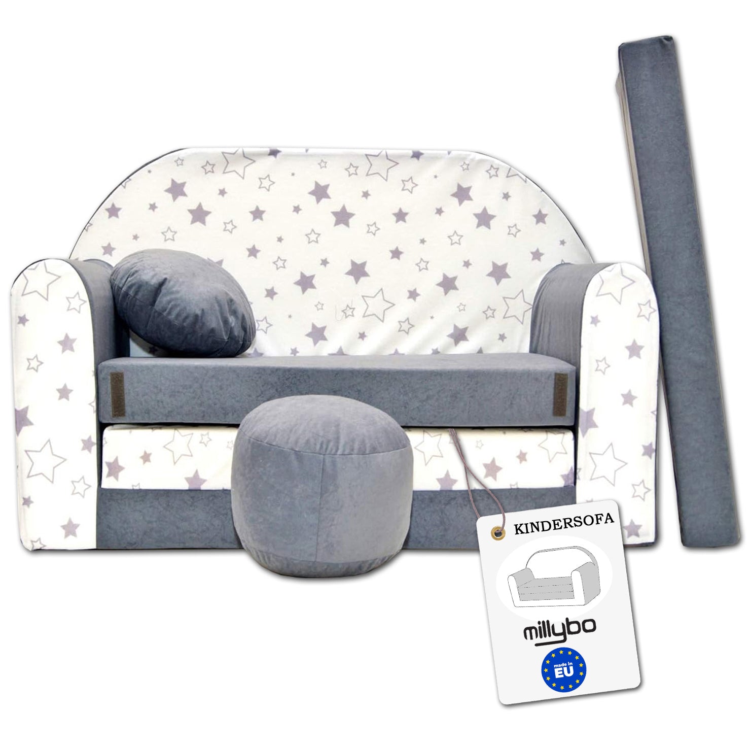 MILLYBO Kindersofa 3in1 – Spielsofa & Schlafsofa für Kinder Grau - A38