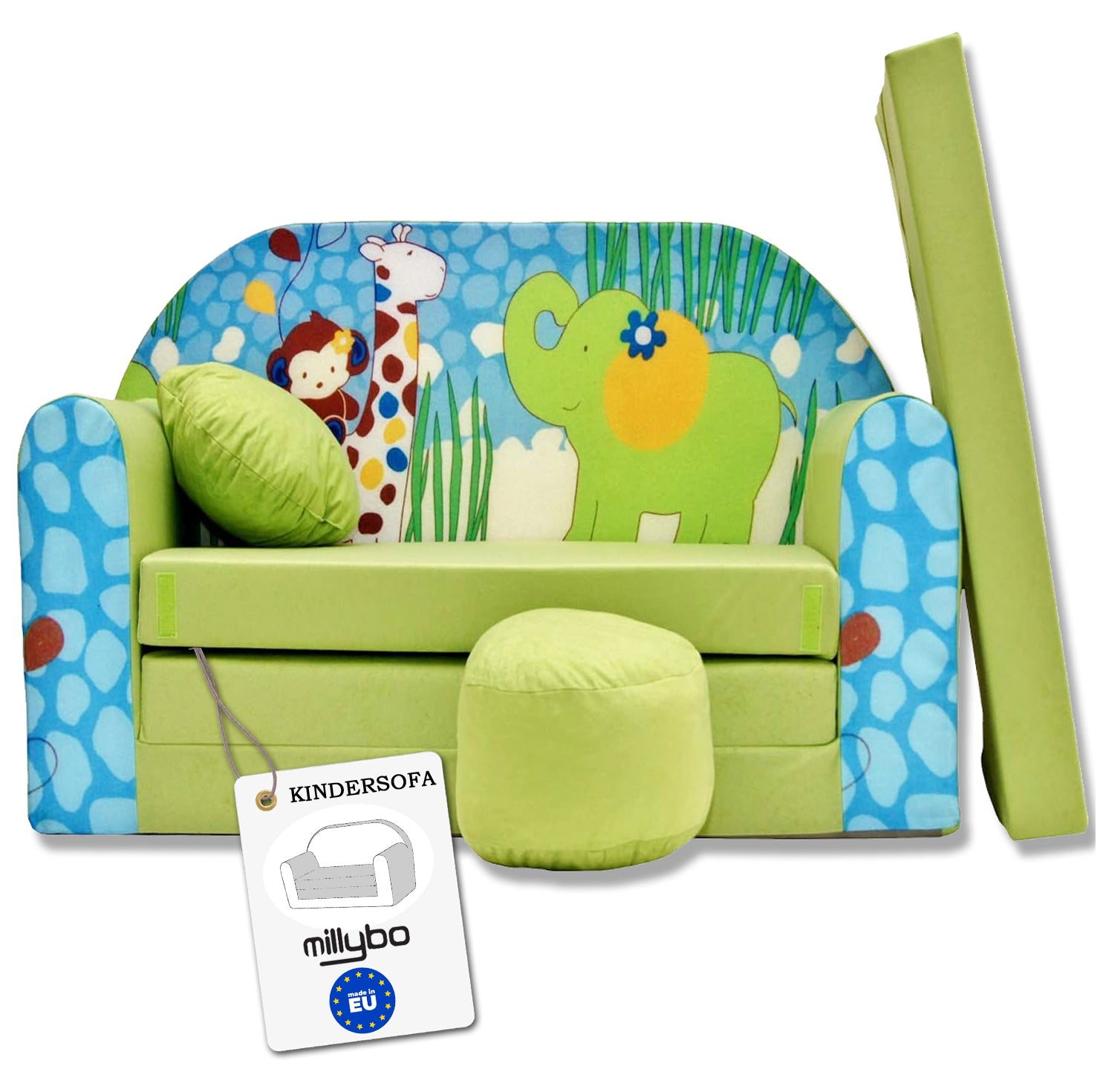 MILLYBO Kindersofa 3in1 – Spielsofa & Schlafsofa für Kinder Grün - Z16