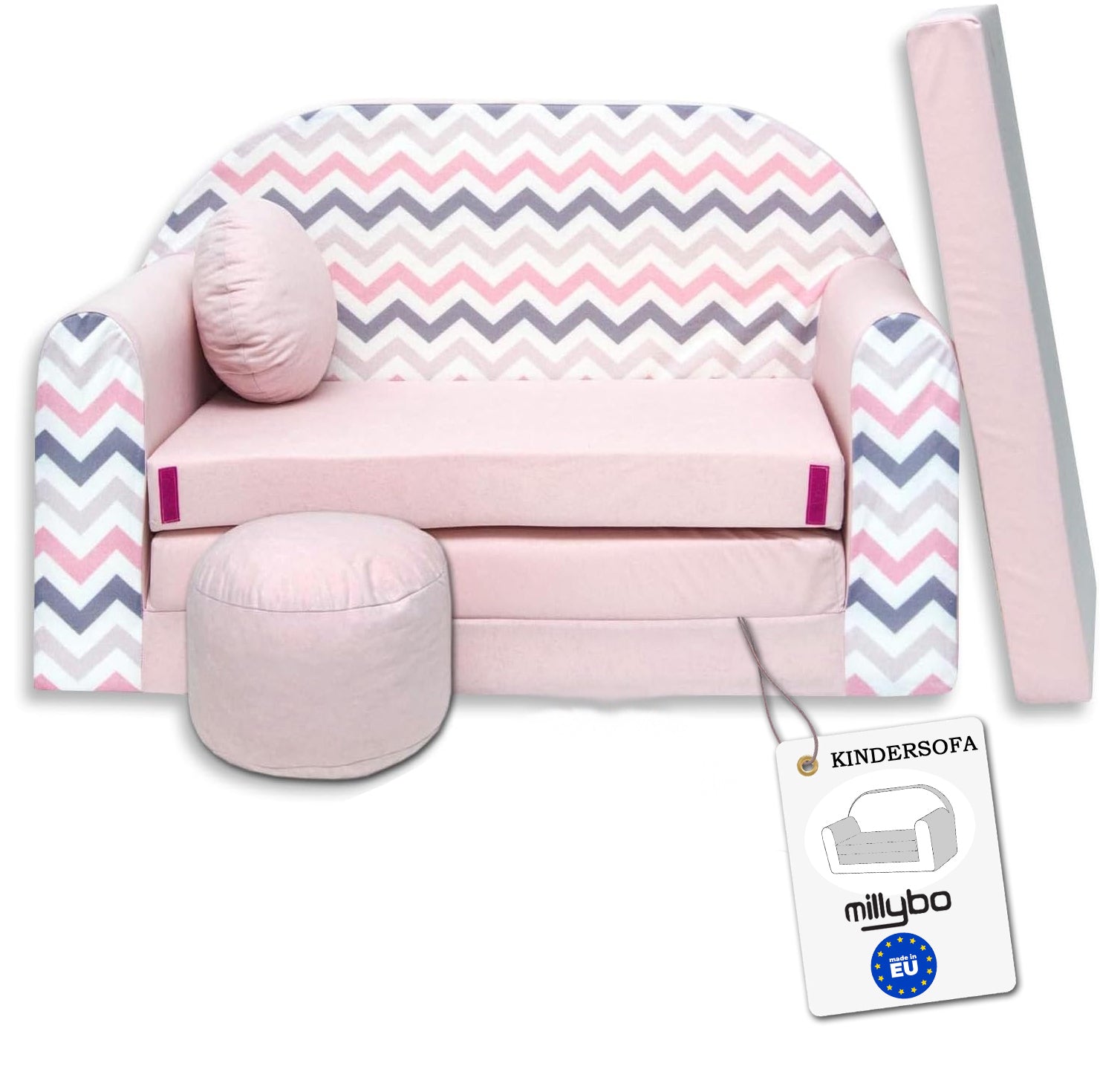 MILLYBO Kindersofa 3in1 – Spielsofa & Schlafsofa für Kinder Rosa - HJ1