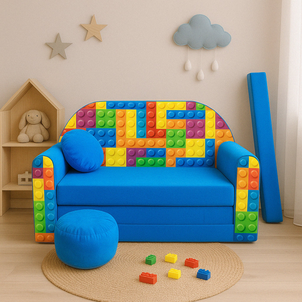 MILLYBO Kindersofa 3in1 – Spielsofa & Schlafsofa für Kinder Blau  - C32