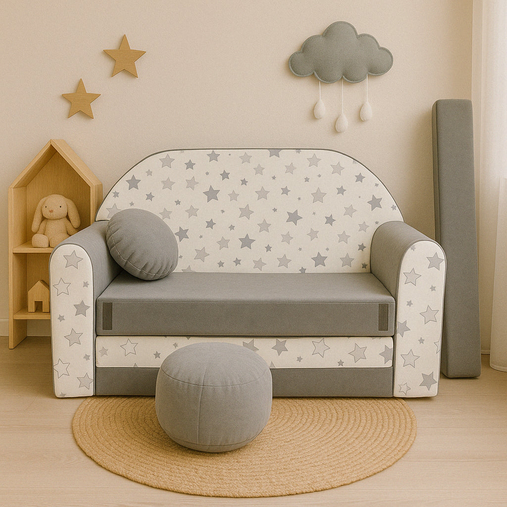 MILLYBO Kindersofa 3in1 – Spielsofa & Schlafsofa für Kinder Grau - A39