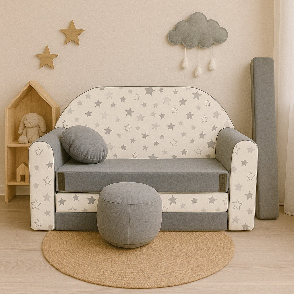 MILLYBO Kindersofa 3in1 – Spielsofa & Schlafsofa für Kinder Grau - A38