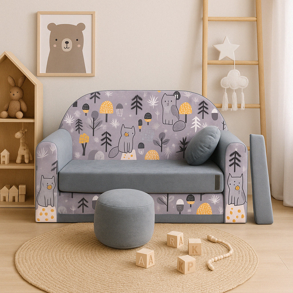 MILLYBO Kindersofa 3in1 – Spielsofa & Schlafsofa für Kinder Grau - AX4