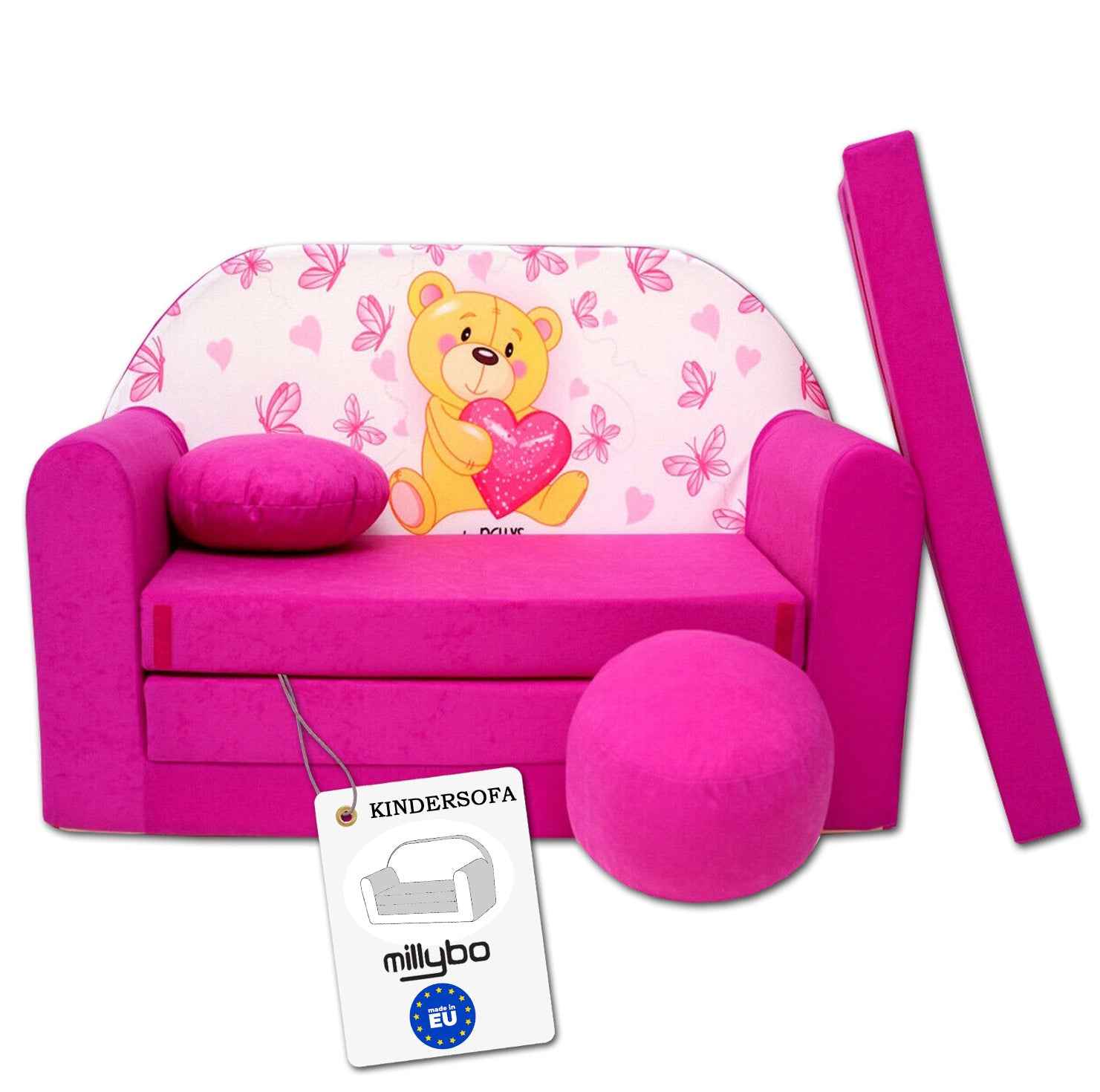 MILLYBO Kindersofa 3in1 – Spielsofa & Schlafsofa für Kinder Rosa - H3