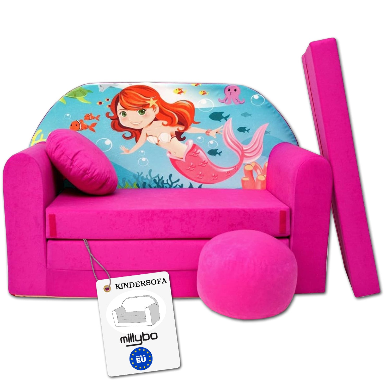 MILLYBO Kindersofa 3in1 – Spielsofa & Schlafsofa für Kinder Rosa - H4