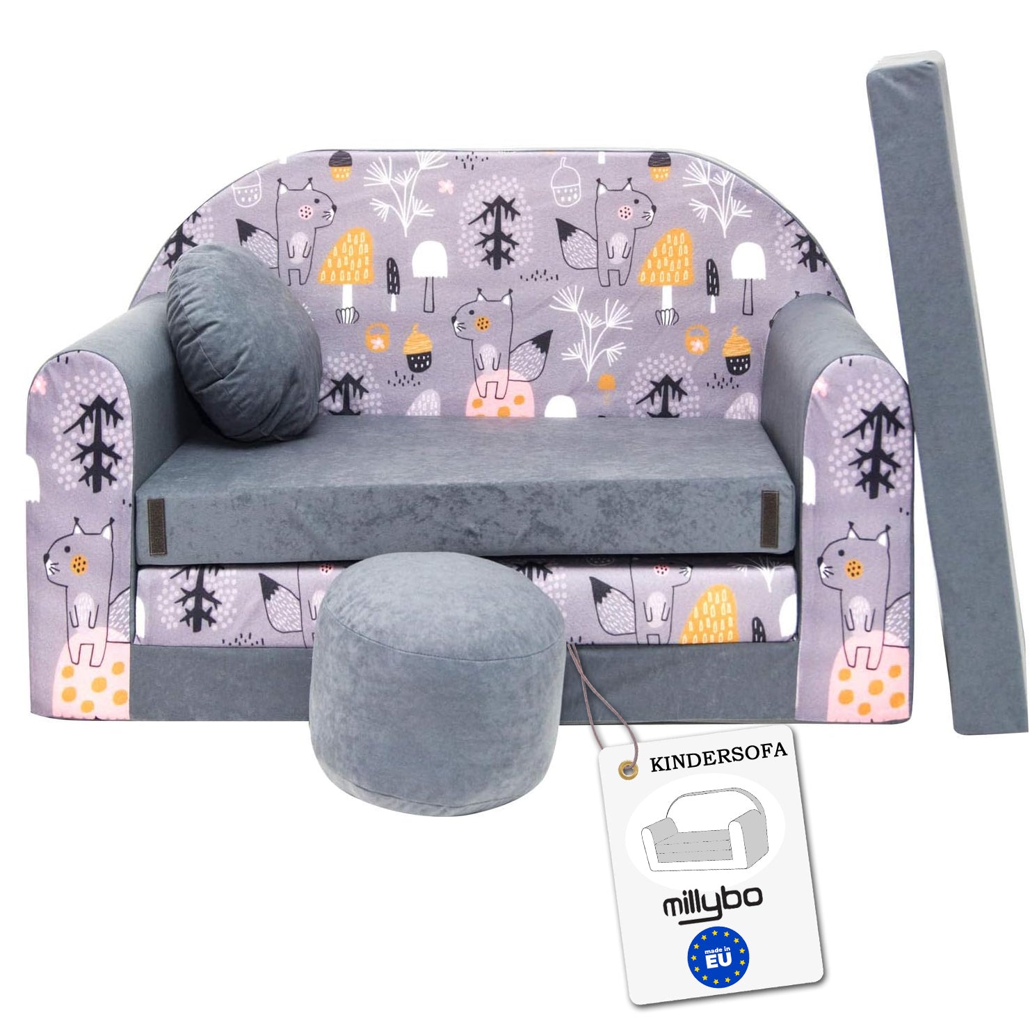 MILLYBO Kindersofa 3in1 – Spielsofa & Schlafsofa für Kinder Grau - AX4