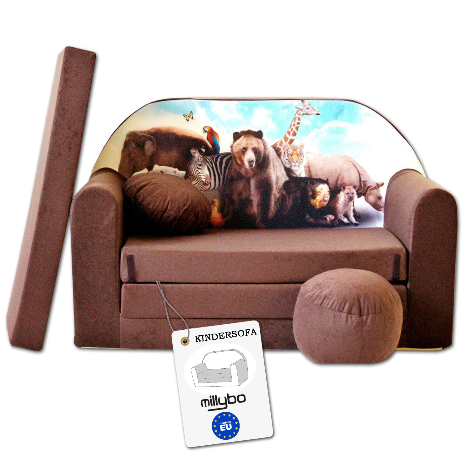 MILLYBOKindersofa 3in1 – Spielsofa & Schlafsofa für Kinder Braun - K8