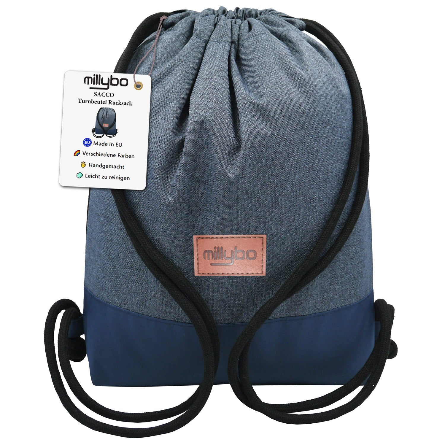 MILLYBO SACCO Beutelrucksack in Leinenoptik – Turnbeutel aus Polyester Navy