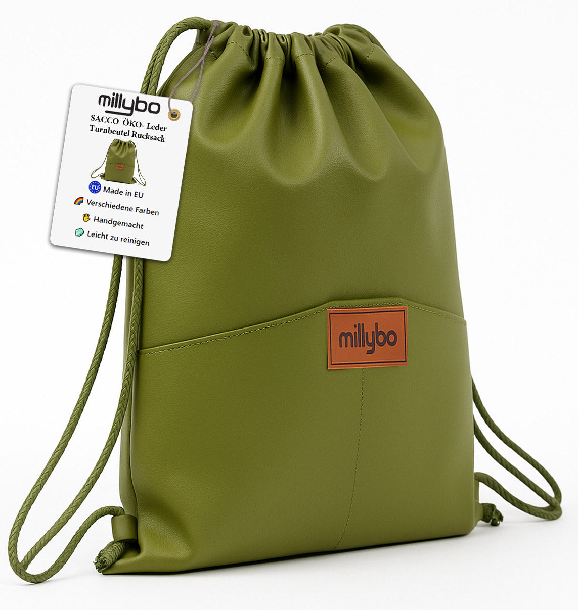 MILLYBO SACCO ECO Turnbeutel aus Kunstleder – Eleganter Beutelrucksack Olive